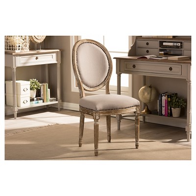 Clairette Beige Microfiber and Birch Wood Traditional French Accent Chair