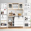 70" Tall Farmhouse Coffee Bar Cabinet with Hutch, Wine Rack, Sliding Barn Doors, Buffet Sideboard - 3 of 4