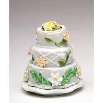 Kevins Gift Shoppe Ceramic Wedding Cake with Flowers Jewelry Box