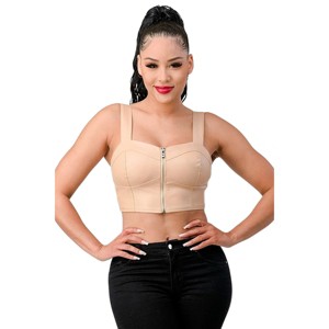 Slickblue Women's Faux Leather Crop Top, Zip-Up Sleeveless Strap Tank, Fitted Style, Nude Color, Size S-L - 1 of 4