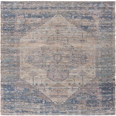 Handwoven Blue Cotton and Synthetic Square Area Rug