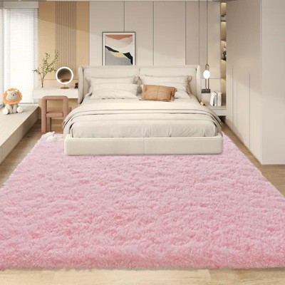 Blush Pink Shag Rug Ultra-Soft 1.7in Thick Non-Slip with Grip Pads for Bedroom or Office
