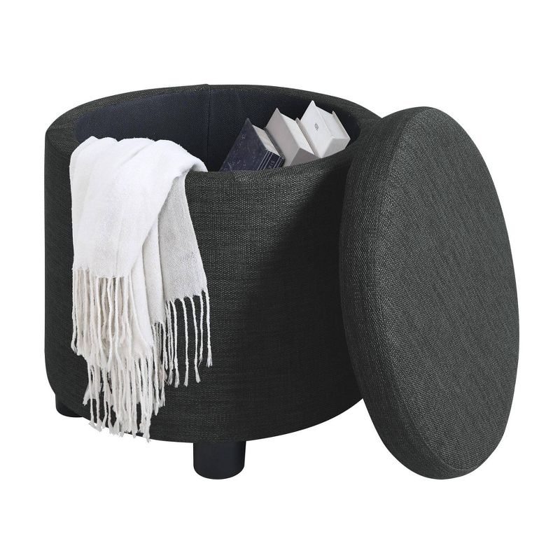 Breighton Home Designs4Comfort Round Accent Storage Ottoman with Reversible Tray Lid Dark Charcoal Gray Fabric, 4 of 7