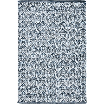 Navy and White Wool Chevron 4' x 6' Handmade Rug