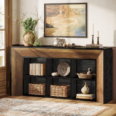 Tribesigns 63" Console Tables, Farmhouse Entryway Table with 6 Storage Cubes, Sofa Tables for Living Room, Hallway