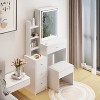 Small Size Left Bedside Cabinet Vanity Table + Cushioned Stool, Extra Large Touch Control Sliding LED Mirror, Tri-color Switching - 2 of 4