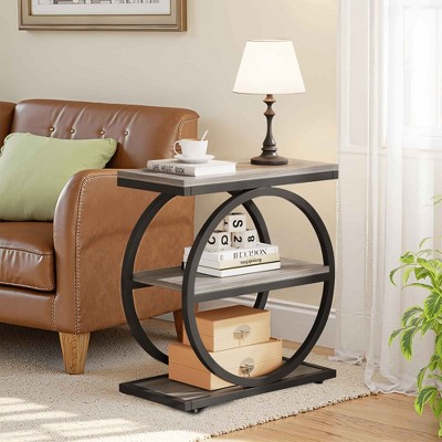 Lirago 11.8" rectangle 3-Tier Metal End Table - Industrial Side Table with Storage Shelf for Living Room Bedroom Gray
