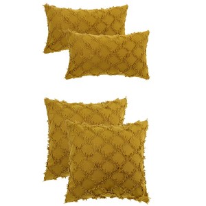 Unique Bargains Decorative Cozy Solid Color Cut Flower Checkered Throw Pillow Covers 4 Pcs - 1 of 4