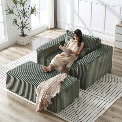 75'' Corduroy Sponge Lounge Sleeper Sofa with Removable Footrest, No Assembly Required and Backrest Pillow