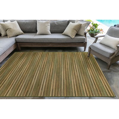 Green and Beige Flat Woven Striped Indoor/Outdoor Rug