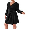 Women's Plus Size V Neck Wrap Dress Casual High Waist Party Business Work Long Sleeve Blazer Midi Dress - 2 of 4