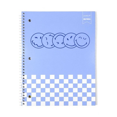 Yoobi SmileyWorld 1 Subject Notebooks 8"x10.5" Wide Ruled Blue Smiley Checker