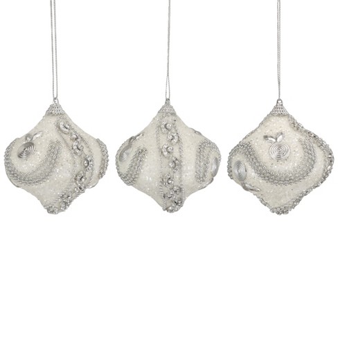 Northlight 3ct Beaded Shatterproof Christmas Ornament Set 3 - White/Silver