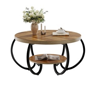 Round Coffee Table, 2 Tier Coffee Table for Living Room, Circle Wood Accent Center Tables with Open Storage Industrial Design - 1 of 1