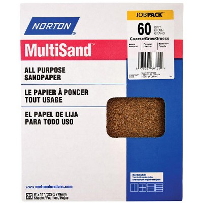 Norton MultiSand 11 in. L X 9 in. W 60 Grit Aluminum Oxide All Purpose Sandpaper 25 pk