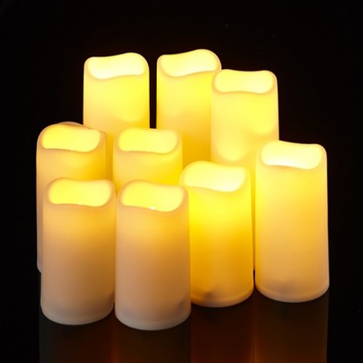 Lakeside Flameless White LED Pillar Candles with Remote Control - Set of 9