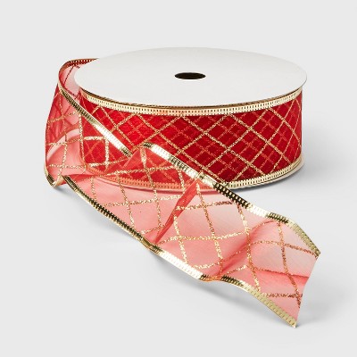 2" Sheer Glitter Lattice Ribbon Red 100ft - Wondershop™