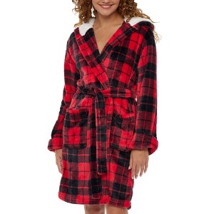 ADR Women's Short Robe, Plush Fleece Women's Robe, Hooded Bathrobe Woman - 1 of 4