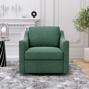 CAVINAS Swivel Accent Chair, Cotton Linen Fabric Living Room Chair with Metal Base, Reading Chair for Bedroom, Living Room, Office, Blackish Green - 1 of 4