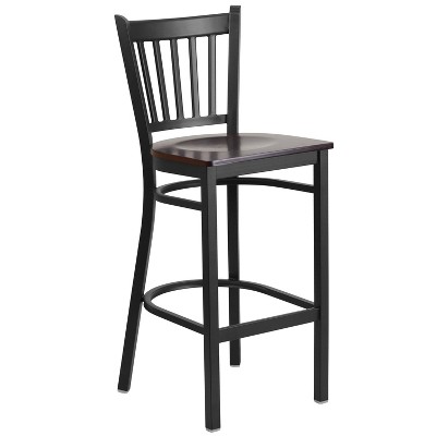 Emma And Oliver Black Metal Vertical Back Barstool, Walnut Wood Seat ...