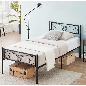 Whizmax Black Twin Size Bed Frame with Storage, Metal Bed Frame with Vintage Pattern Headboard and Footboard, Mattress Foundation, Easy Assembly - 1 of 4