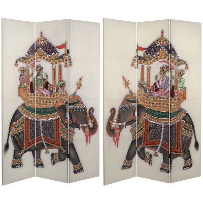 6" Double Sided Raja's Elephant Canvas Room Divider - Oriental Furniture