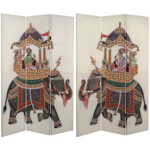Oriental Furniture 6" Double Sided Raja's Elephant Canvas Room Divider: Adjustable 3-Panel Privacy Screen - 1 of 4