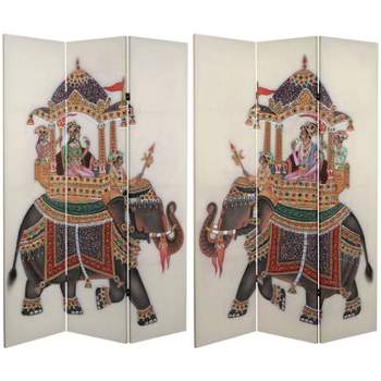 6" Double Sided Raja's Elephant Canvas Room Divider - Oriental Furniture