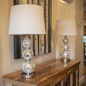 Decor Therapy (Set of 2) Tri-Tiered Glass Table Lamps: Crackle Finish, Linen Shades, UL Listed - 1 of 4
