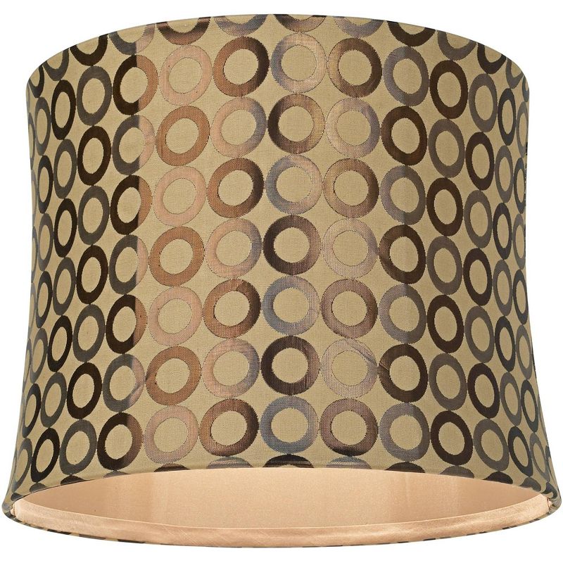 Springcrest Set of 2 Drum Print Lamp Shades Tan Copper Circles Medium 13" Top x 14" Bottom x 11" High Spider Harp Finial Fitting, 3 of 7