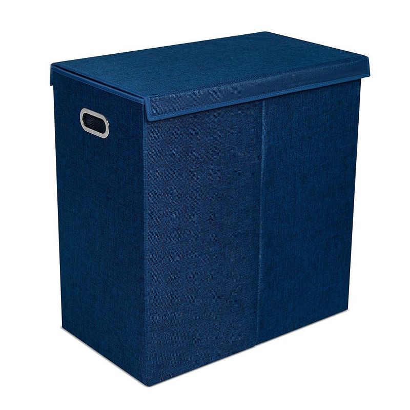 BirdRock Home Double Linen Laundry Hamper with Lid and Removable Liner - Navy, 3 of 8