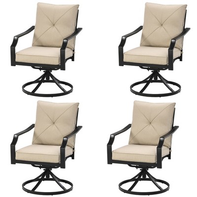 Costway Set of 4 Patio Swivel Dining Chairs Cushioned Armrest Garden Deck