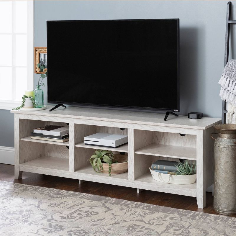 Transitional 6 Cubby Wood Open Storage Wood TV Stand for TVs up to 80"- Saracina Home, 3 of 17