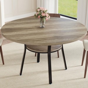 47'' Round Dining Table for 4, Farmhouse Kitchen Dining Room Table, Round Dinner Table with Storage Shelf for Kitchen, Living Room (Table Only) - 1 of 4