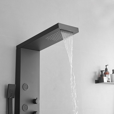 Matte Black 47'' Shower Panel with Rainfall and Waterfall Head