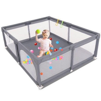 Baby Playpen,59"×71" Playpen for Babies and Toddlers with Safety Gate,Corrales para Bebes,Adjustable Portable Play Yards Indoor Outdoor,Grey