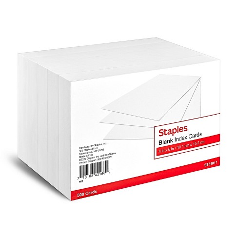 Staples Blank 4 X 6 Index Cards White 500/pack (51011) 233502 : Target