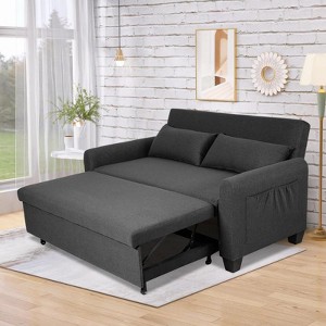 Yukimo 61-inch Fabric Sofa Bed, 2-in-1 Convertible Sleeper with Reinforced Iron Frame, Adjustable Backrest, Storage Pockets - 1 of 4