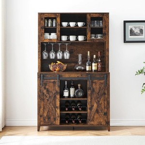 Gaomon Farmhouse Bar Cabinet with Sliding Barn Door, 70" Rustic Buffet Cabinet with Storage Shelves - 1 of 4