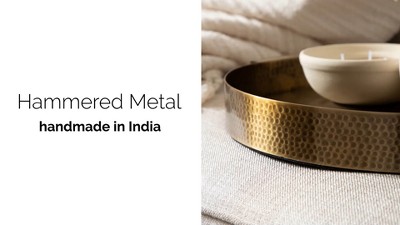 Samana Gold Hammered Metal Rectangular Tray with Minimalist Handles