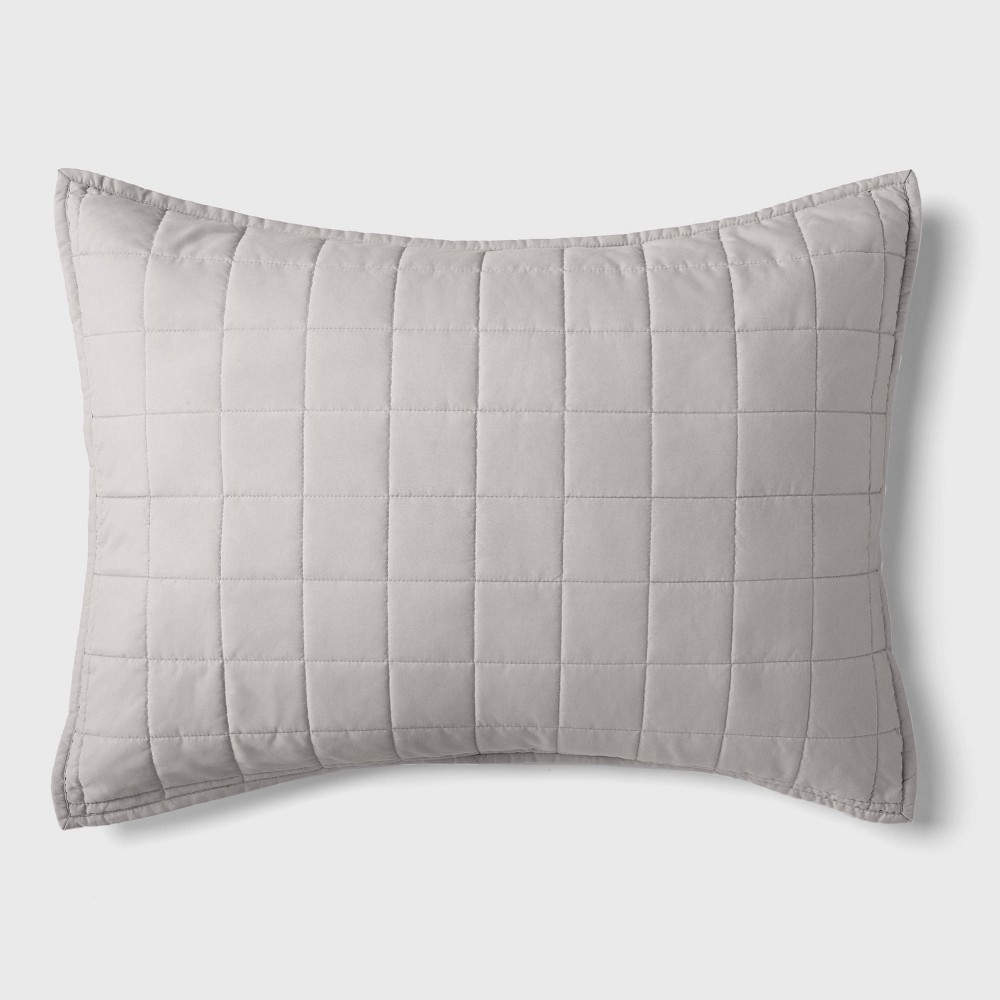 Photos - Pillowcase Box Stitch Microfiber Kids' Sham Gray - Pillowfort™