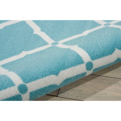 Aqua Floral 93'' Easy-Care Synthetic Indoor/Outdoor Rug