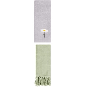 REGALWOVEN 2 Packs Cotton Soft Absorbent Floral Pattern and Solid Hand Towel - 1 of 4