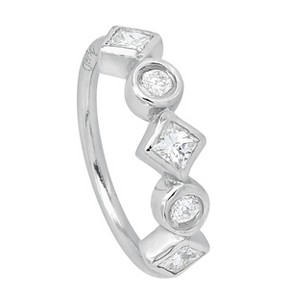 Jewelry Avalanche 20G 14K Gold Bezel Set Princess Cut & Round Diamond Nose Hoop Ring - 1 of 4