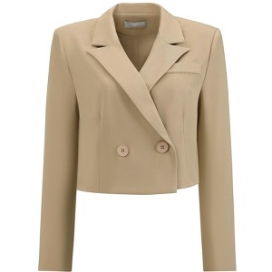 Hobemty Women Cropped Double Breasted Notched Lapel Full Lined Long Sleeve Semi Formal Suit Jacket - 1 of 4