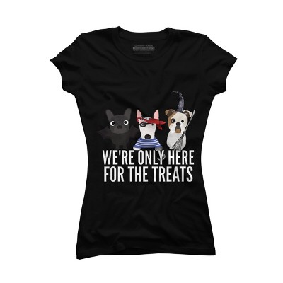 Junior's Design By Humans Dog Halloween - We're Only Here For The Treats By PedigreePrints T-Shirt