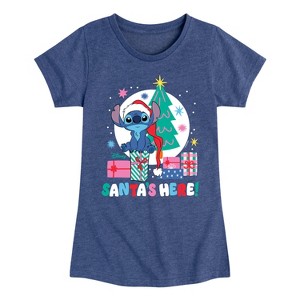 Girls' - Lilo and Stitch - Santa's Here Christmas Fitted Short Sleeve Graphic T-Shirt - 1 of 4