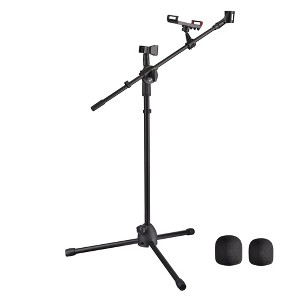 Yescom Microphone Boom Arm Stand w/ Dual Mic Clips Adjustable Tripod Phone Mount Holder Dual Mic Clips+Phone Holder - 1 of 4