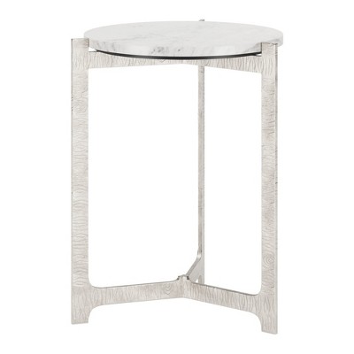 HomeRoots 25" White And Silver Marble And Aluminum Round Cross Legs End Table