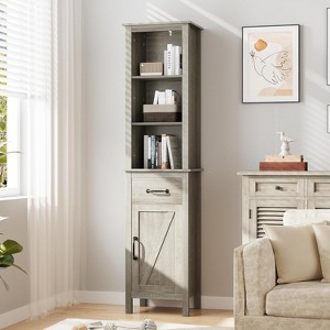 Narrow Storage Cabinet, Tall Bathroom Cabinet with Door and Drawer,Farmhouse Storage Cabinets for Bathrooms,Grey - 1 of 4
